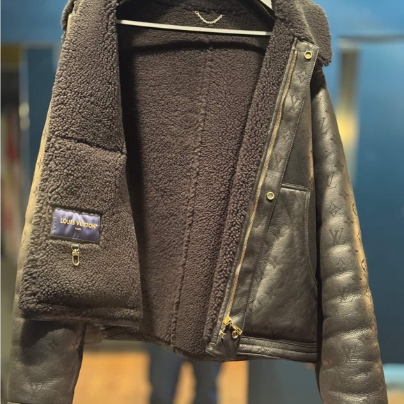 Louis Vuitton Dark Leather Jacket with Shearling Lining